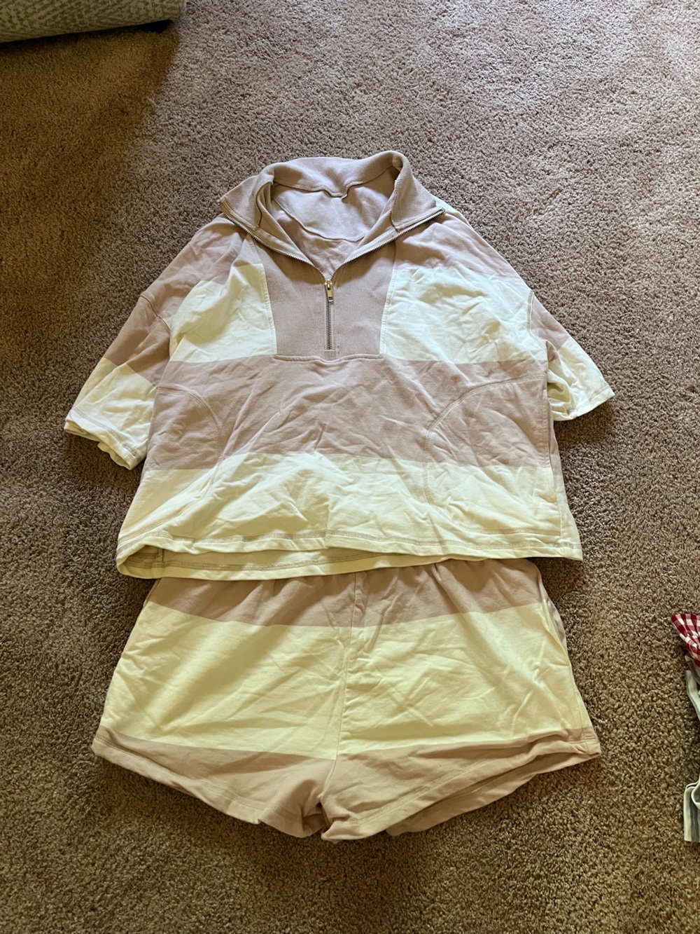 Striped Short Sleeve Set in Taupe and Cream